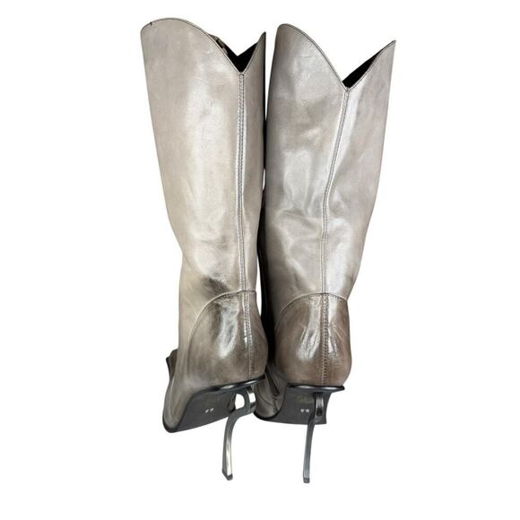 Jeffrey Campbell Dulcimer Gray Pewter Leather Mid-Calf Sculpted Heel Boots 9.5 - Picture 8 of 12